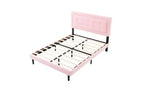 Cadre de lit plateforme Queen Size moderne Okak avec tête de lit capitonnée en velours/lin et support à lattes, lit en bois classique pour chambre principale