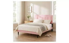 Cadre de lit plateforme Queen Size moderne Okak avec tête de lit capitonnée en velours/lin et support à lattes, lit en bois classique pour chambre principale