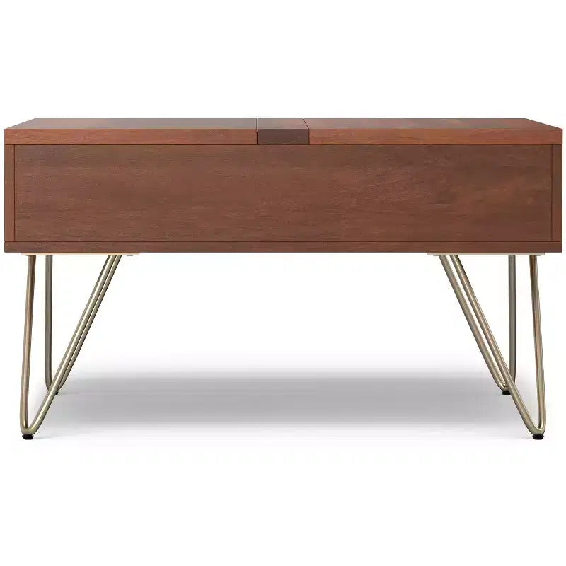 Table basse relevable carrée industrielle Moreno en bois de manguier massif de 81 cm de large