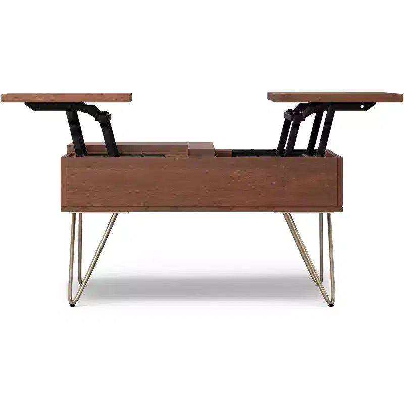 Table basse relevable carrée industrielle Moreno en bois de manguier massif de 81 cm de large