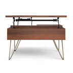 Table basse relevable carrée industrielle Moreno en bois de manguier massif de 81 cm de large