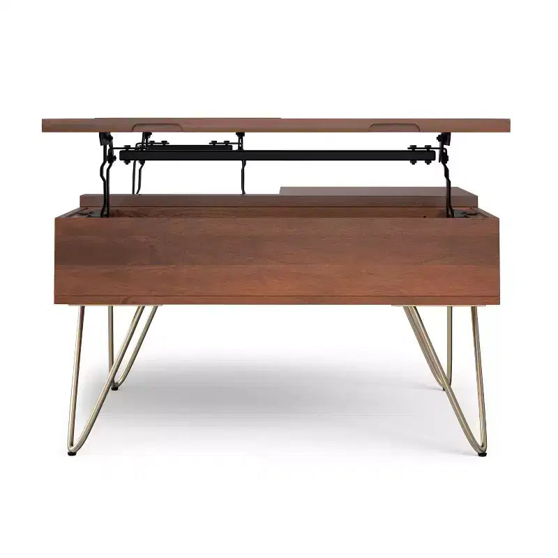 Table basse relevable carrée industrielle Moreno en bois de manguier massif de 81 cm de large