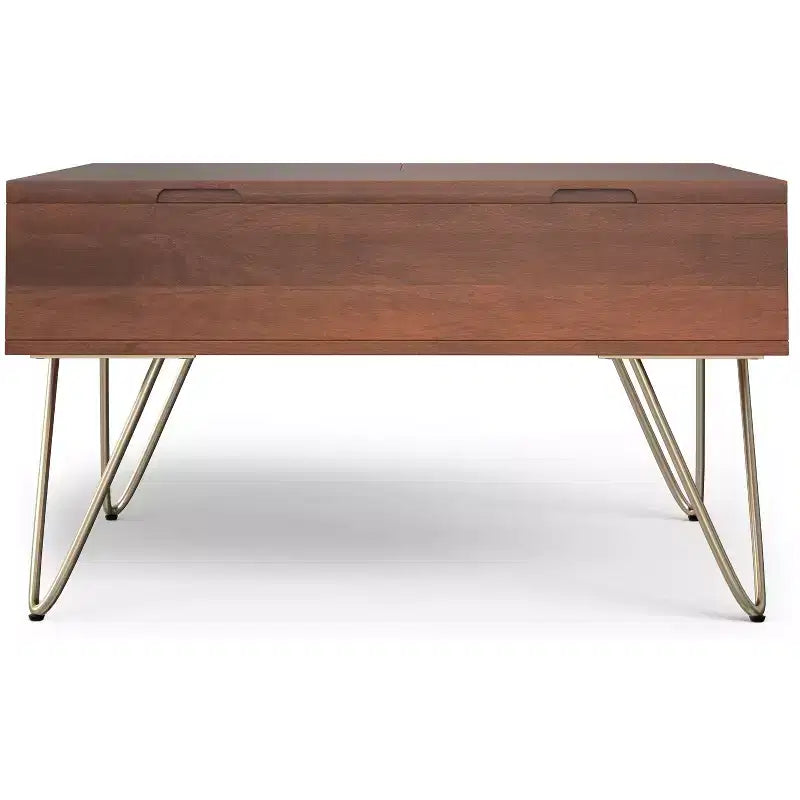 Table basse relevable carrée industrielle Moreno en bois de manguier massif de 81 cm de large