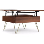 Table basse relevable carrée industrielle Moreno en bois de manguier massif de 81 cm de large