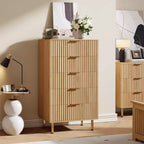 5 Drawer Dresser for Bedroom, 48 in Tall Modern Chest of Drawers with Deep Drawers and Wide Top, Fluted Wooden Dresser Organizer for Living Room