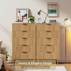 Commode à 5 tiroirs pour chambre, commode moderne de 122 cm de hauteur avec tiroirs profonds et plateau large, commode en bois cannelé pour salon