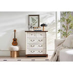 Chest of Drawers, Farmhouse Style 5 Drawer Dresser, Wooden Rustic Large Capacity Nightstand Cabinet for Home Office, Living Room, Bedroom