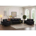 MAYEERTY 3 Pieces Sectional Faux Leather Sofa with Storage Silver Nails for Living Room Black