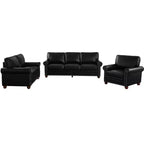 MAYEERTY Canapé sectionnel 3 pièces en similicuir avec rangement et clous argentés pour salon, noir