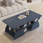 Table basse rectangulaire, Rectangulaire arrondie, Étagères ouvertes, Montage facile, Cadre robuste, Design géométrique moderne pour salons et salles de réception