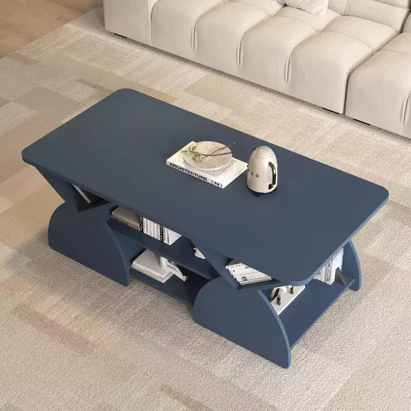 Table basse rectangulaire, Rectangulaire arrondie, Étagères ouvertes, Montage facile, Cadre robuste, Design géométrique moderne pour salons et salles de réception