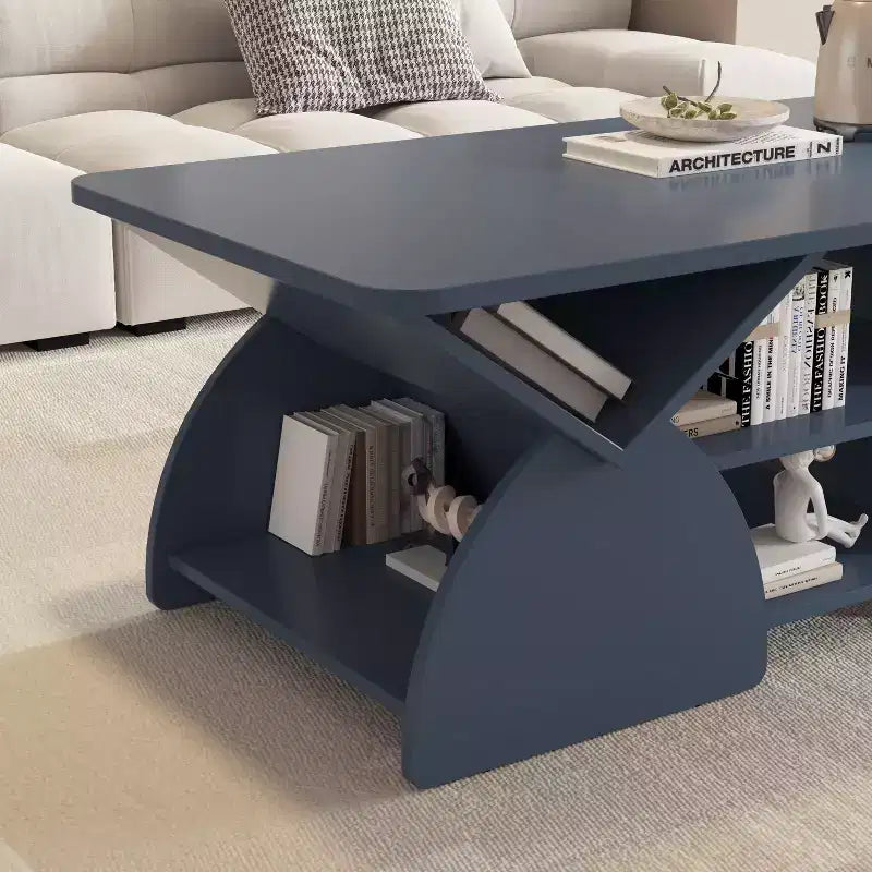 Table basse rectangulaire, Rectangulaire arrondie, Étagères ouvertes, Montage facile, Cadre robuste, Design géométrique moderne pour salons et salles de réception