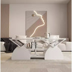 Table basse rectangulaire, Rectangulaire arrondie, Étagères ouvertes, Montage facile, Cadre robuste, Design géométrique moderne pour salons et salles de réception
