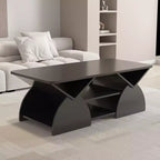 Table basse rectangulaire, Rectangulaire arrondie, Étagères ouvertes, Montage facile, Cadre robuste, Design géométrique moderne pour salons et salles de réception