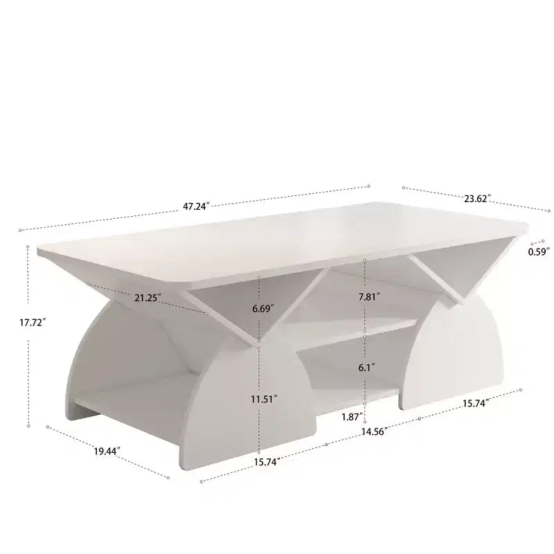 Table basse rectangulaire, Rectangulaire arrondie, Étagères ouvertes, Montage facile, Cadre robuste, Design géométrique moderne pour salons et salles de réception
