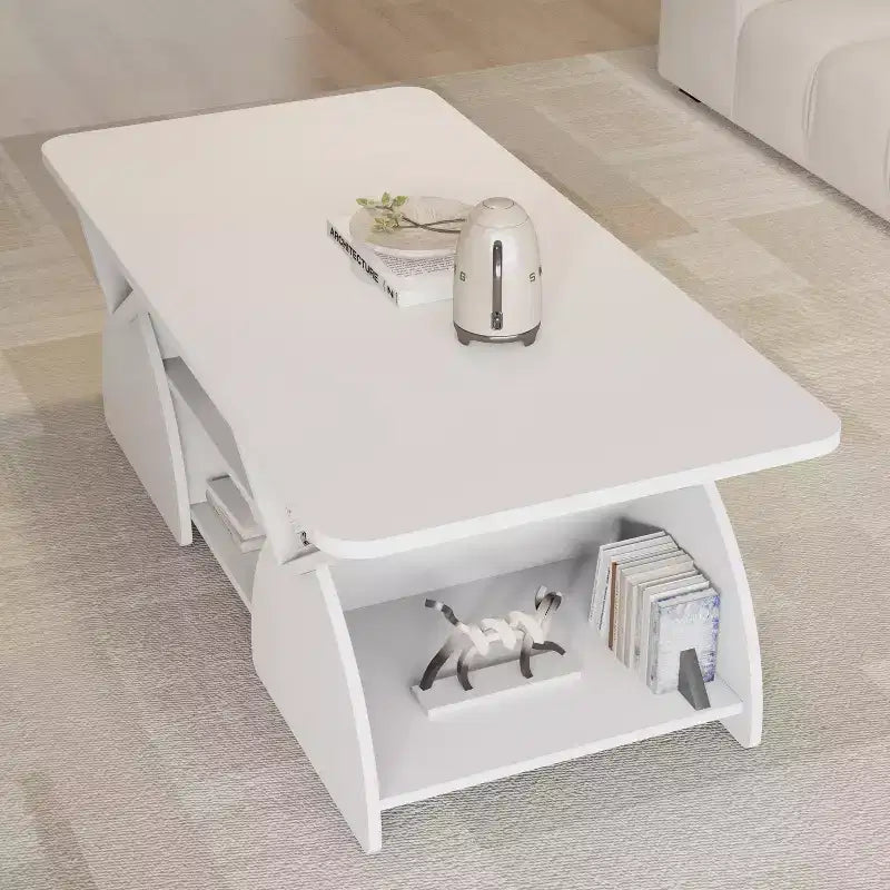 Table basse rectangulaire, Rectangulaire arrondie, Étagères ouvertes, Montage facile, Cadre robuste, Design géométrique moderne pour salons et salles de réception