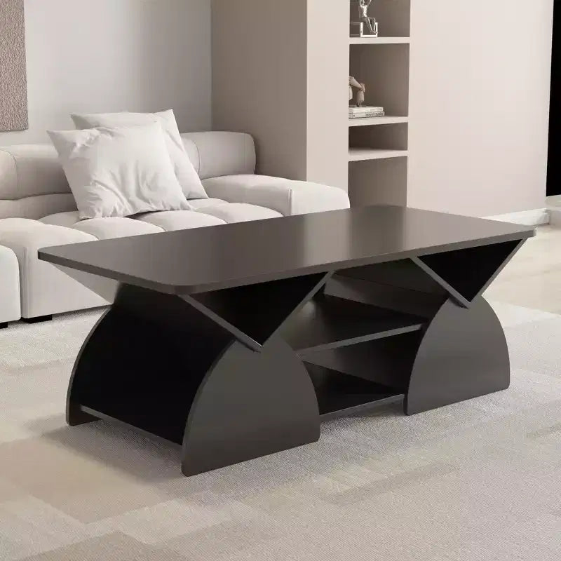 Table basse rectangulaire, Rectangulaire arrondie, Étagères ouvertes, Montage facile, Cadre robuste, Design géométrique moderne pour salons et salles de réception