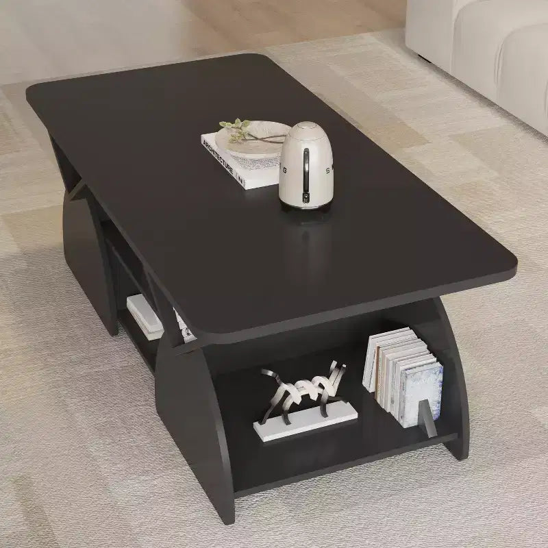 Table basse rectangulaire, Rectangulaire arrondie, Étagères ouvertes, Montage facile, Cadre robuste, Design géométrique moderne pour salons et salles de réception
