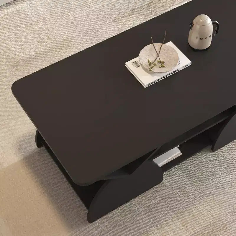 Table basse rectangulaire, Rectangulaire arrondie, Étagères ouvertes, Montage facile, Cadre robuste, Design géométrique moderne pour salons et salles de réception
