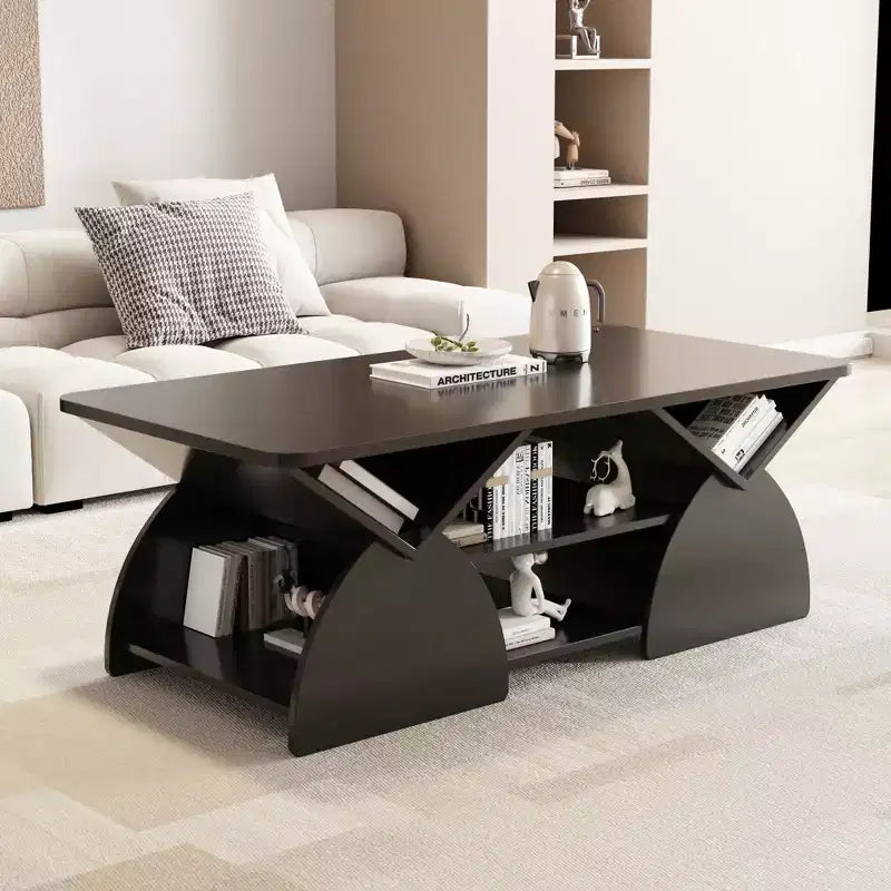 Rectangle Coffee Table, Rounded Rectangular, Open Shelves, Easy Assembly, Sturdy Frame, Modern Geometric Design for Living & Reception Rooms