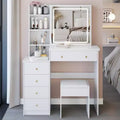 Okak 37 Vanity Table with Cushioned Stool and Large Sliding Mirror, Makeup Vanity with High Capacity Storage, Dressing Table for Home, White