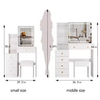 Coiffeuse Okak 37 avec tabouret rembourré et grand miroir coulissant, coiffeuse avec rangement haute capacité, table de maquillage pour la maison, blanc