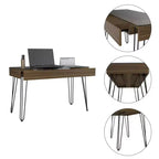 Bureau d'écriture TUYOHW, Bureau d'ordinateur industriel avec un tiroir spacieux, Pieds épingles, Plateau en verre transparent, Bureau d'étude moderne pour bureau à domicile, étude, chambre à coucher