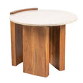 Storied Home Round Marble and Mango Wood Semi-Enclosed Side Table in Natural Finish