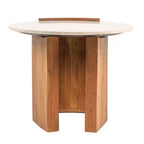 Table d'appoint semi-fermée Storied Home en marbre rond et bois de manguier avec finition naturelle