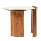 Table d'appoint semi-fermée Storied Home en marbre rond et bois de manguier avec finition naturelle