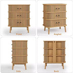 Commode moderne à 3 tiroirs avec porte coulissante, en osier naturel et pieds en bois, table de chevet pour chambre, couloir ou salon