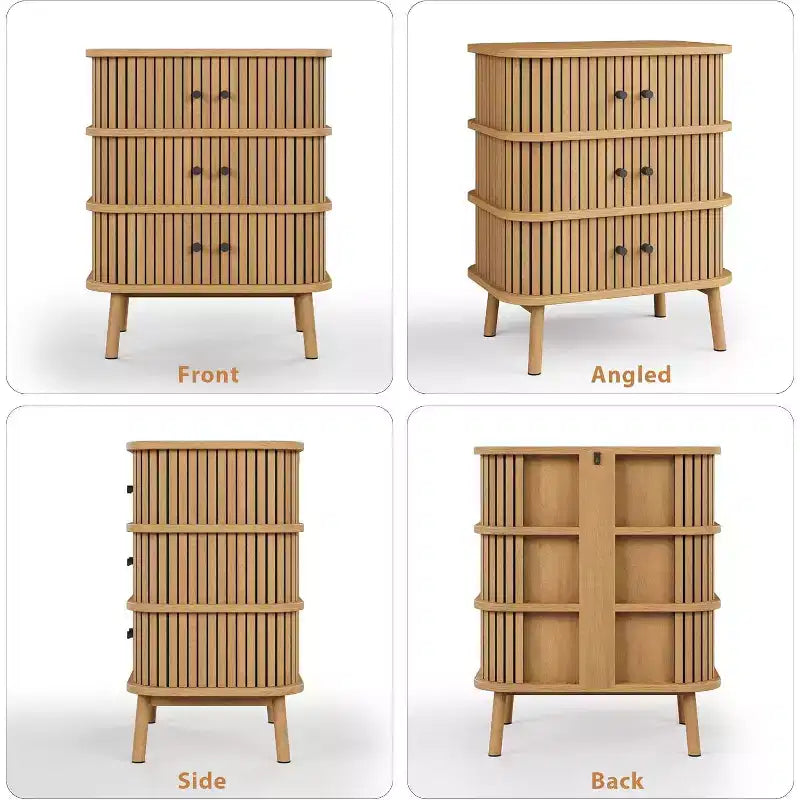Commode moderne à 3 tiroirs avec porte coulissante, en osier naturel et pieds en bois, table de chevet pour chambre, couloir ou salon