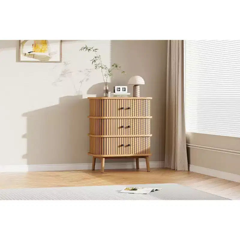 Commode moderne à 3 tiroirs avec porte coulissante, en osier naturel et pieds en bois, table de chevet pour chambre, couloir ou salon