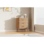 Commode moderne à 3 tiroirs avec porte coulissante, en osier naturel et pieds en bois, table de chevet pour chambre, couloir ou salon