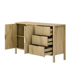 JVNOXK Buffet moderne ondulé en U à 3 tiroirs avec crochets et meuble de rangement avec pied central, convient pour les salons, finition naturelle
