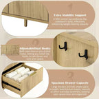 JVNOXK Buffet moderne ondulé en U à 3 tiroirs avec crochets et meuble de rangement avec pied central, convient pour les salons, finition naturelle