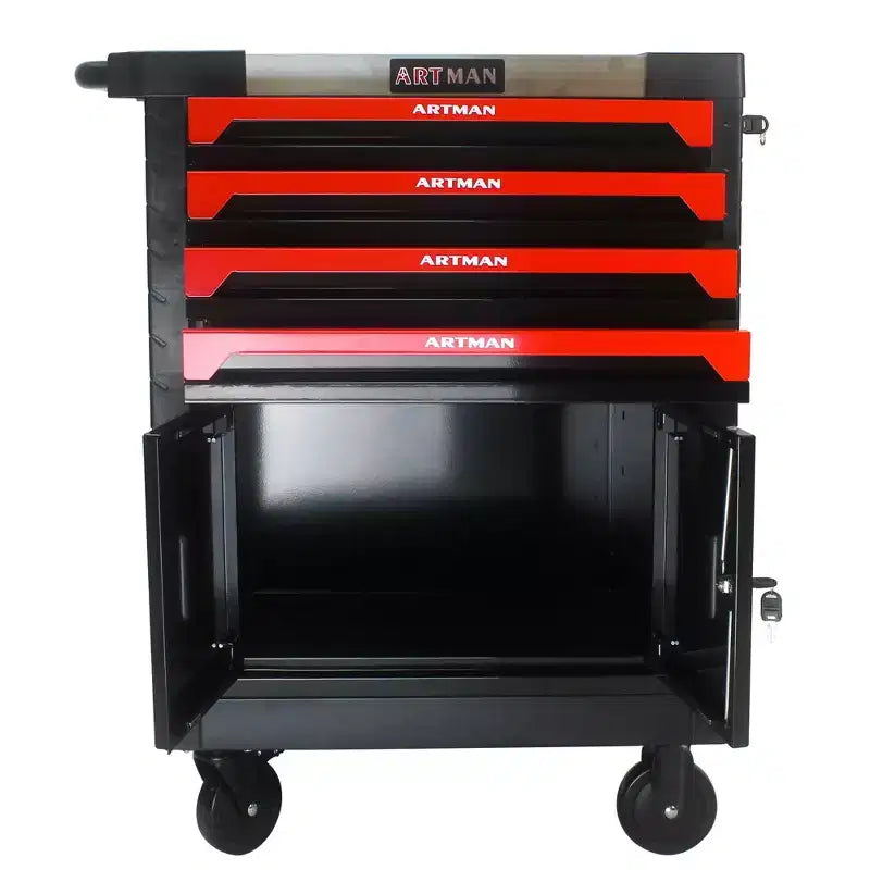 Servante d'atelier roulante 4 tiroirs avec roues, armoire de rangement à outils robuste et verrouillable pour garage et atelier