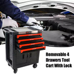 Servante d'atelier roulante 4 tiroirs avec roues, armoire de rangement à outils robuste et verrouillable pour garage et atelier