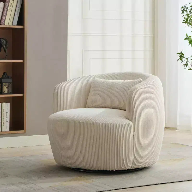 TUYOHW Fauteuil d'appoint pivotant moderne avec oreiller, fauteuil club rembourré en velours côtelé avec accoudoir, fauteuils douillets pour salon, chambre à coucher