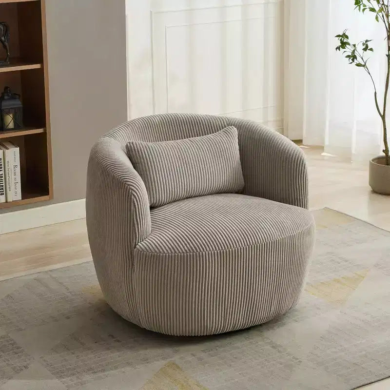 TUYOHW Modern Swivel Accent Chair with Pillow Corduroy Upholstered Barrel Chair with Armrest Lounge Cozy Accent Chairs for Living Room, Bedroom