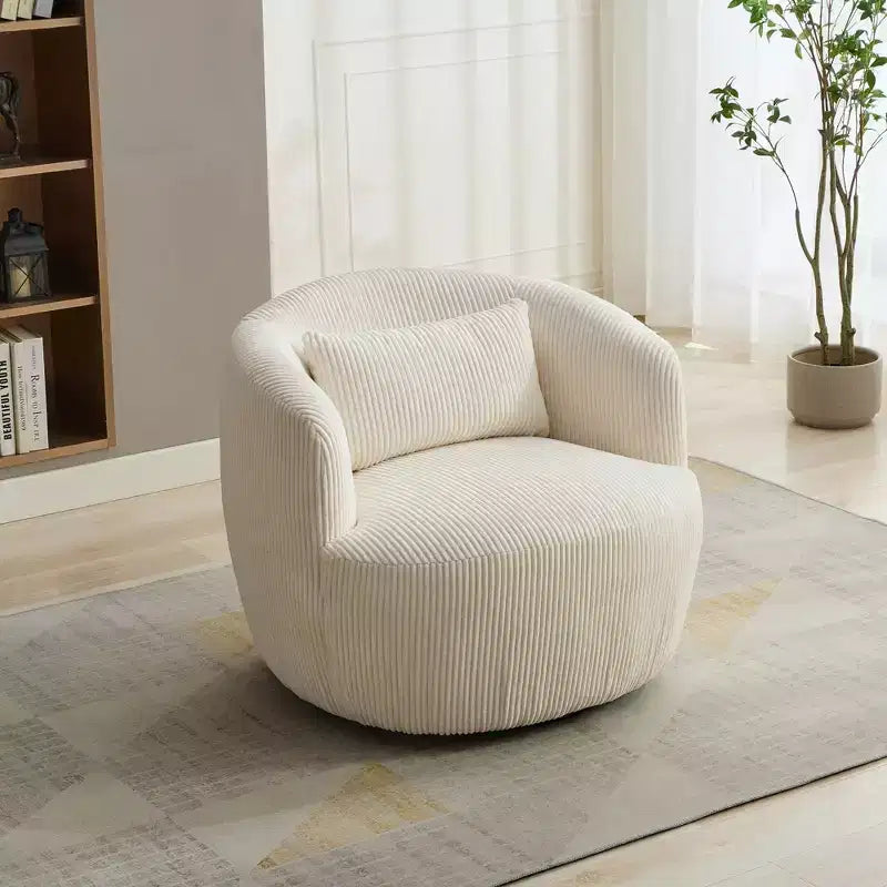 TUYOHW Fauteuil d'appoint pivotant moderne avec oreiller, fauteuil club rembourré en velours côtelé avec accoudoir, fauteuils douillets pour salon, chambre à coucher