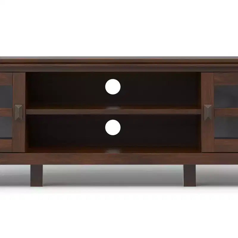Meuble TV bas de transition Stratford de 72 pouces de large en bois massif pour téléviseurs jusqu'à 80 pouces