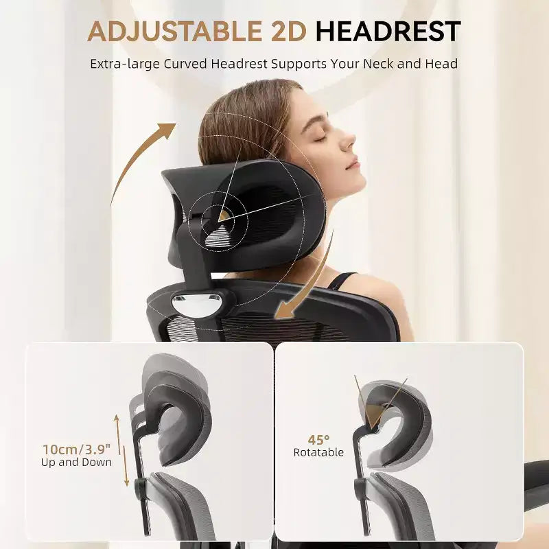 Fauteuil de bureau ergonomique en maille Acekool avec appui-tête et support lombaire réglables, chaise de bureau pivotante à dossier haut pour la maison ou le bureau