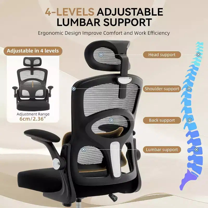 Fauteuil de bureau ergonomique en maille Acekool avec appui-tête et support lombaire réglables, chaise de bureau pivotante à dossier haut pour la maison ou le bureau