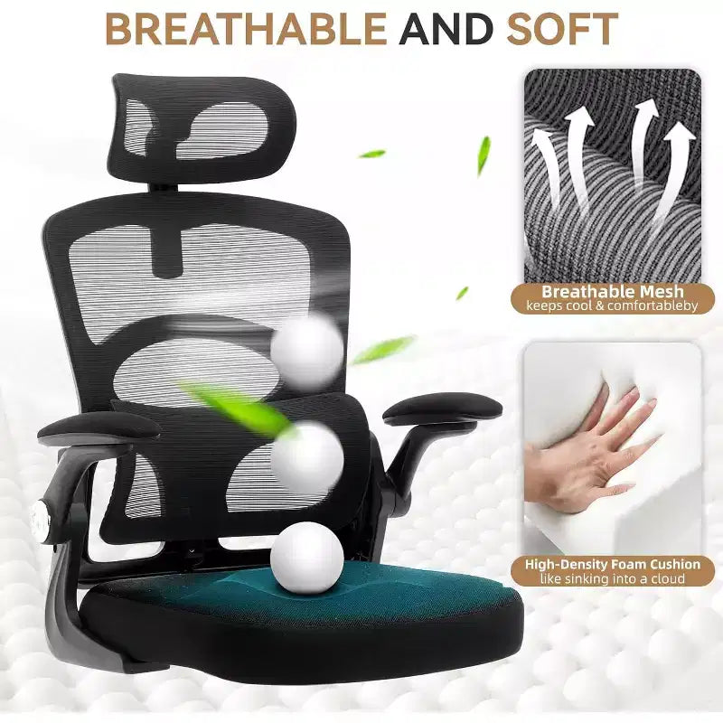 Fauteuil de bureau ergonomique en maille Acekool avec appui-tête et support lombaire réglables, chaise de bureau pivotante à dossier haut pour la maison ou le bureau