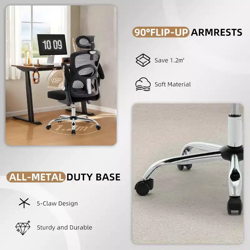 Fauteuil de bureau ergonomique en maille Acekool avec appui-tête et support lombaire réglables, chaise de bureau pivotante à dossier haut pour la maison ou le bureau