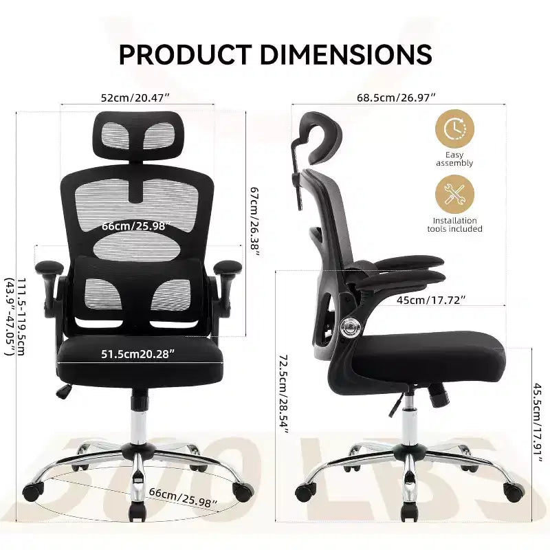 Fauteuil de bureau ergonomique en maille Acekool avec appui-tête et support lombaire réglables, chaise de bureau pivotante à dossier haut pour la maison ou le bureau