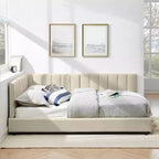 MAYEERTY Full Size Upholstered Tufted Bed Frame with Backrest and Armrests for Bedroom Beige