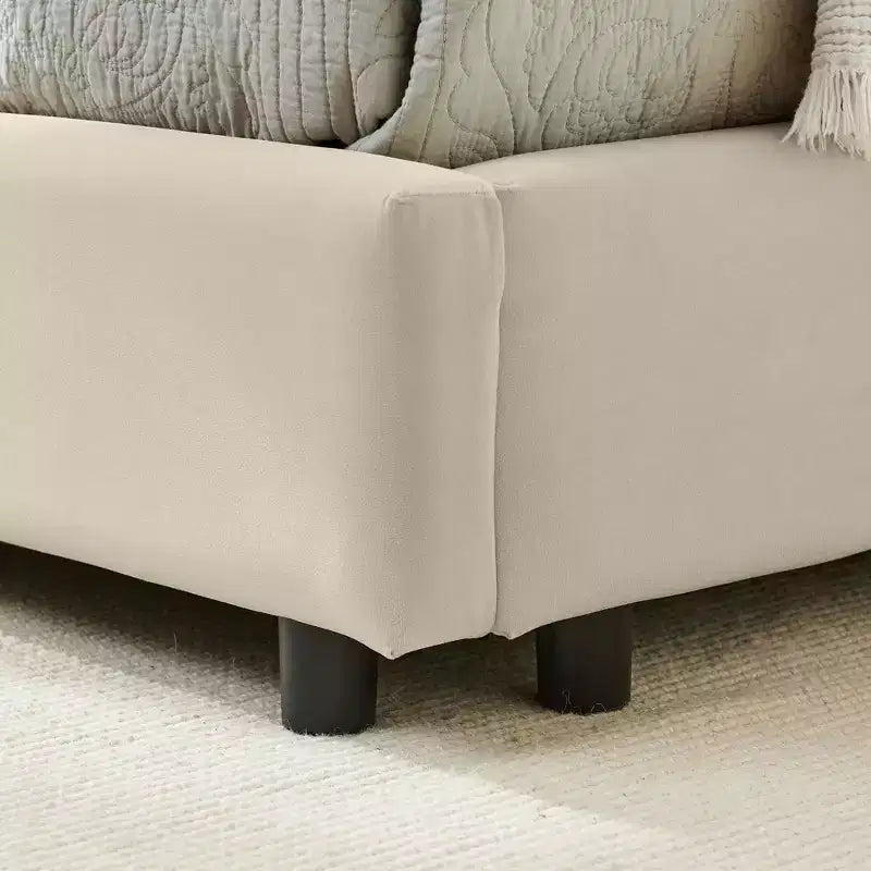 MAYEERTY Cadre de lit double rembourré capitonné avec dossier et accoudoirs pour chambre à coucher Beige