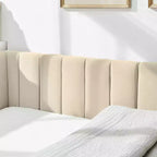 MAYEERTY Cadre de lit double rembourré capitonné avec dossier et accoudoirs pour chambre à coucher Beige
